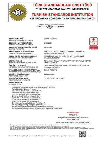 TSE K-50 uygunluk belgesi